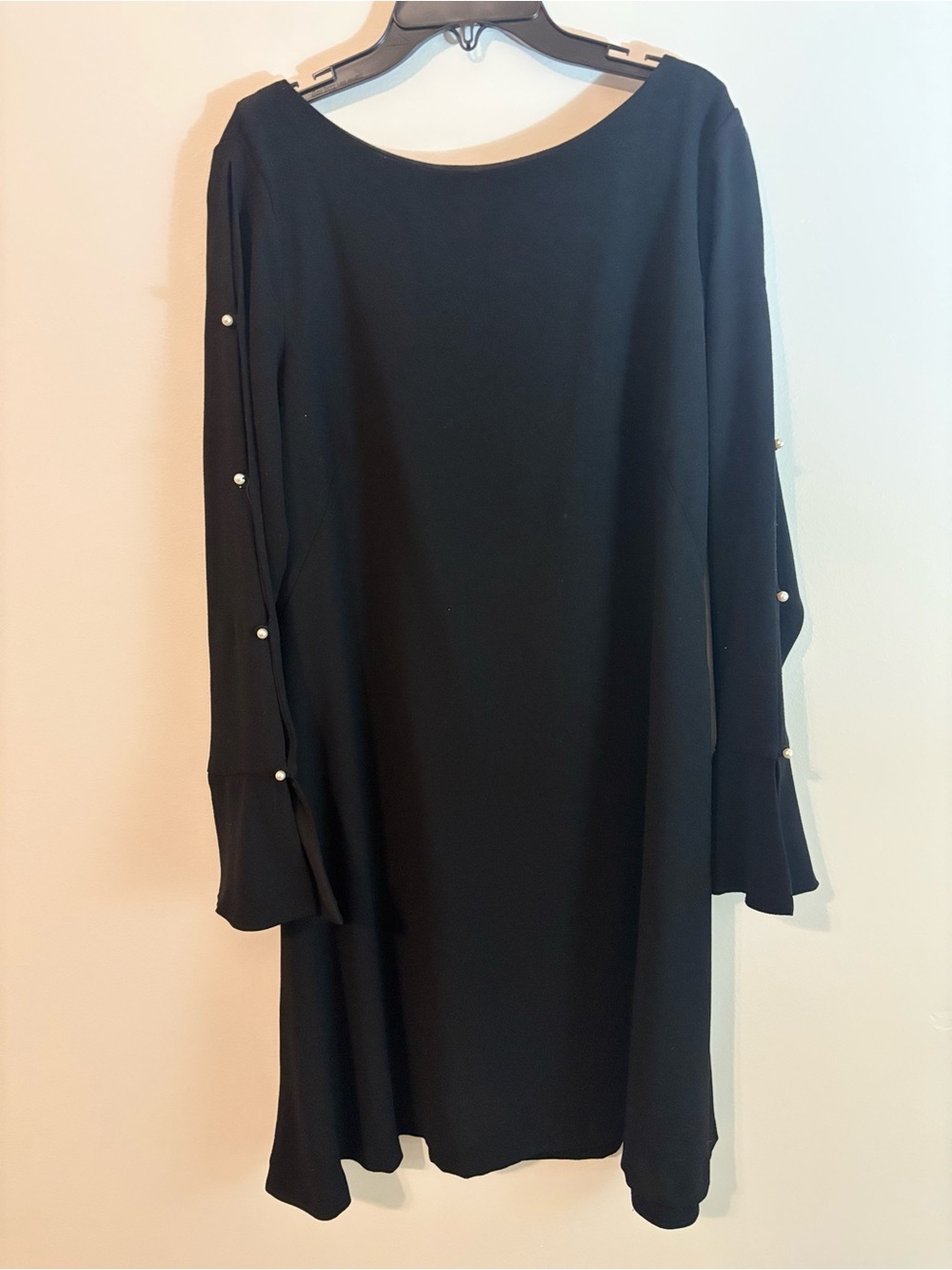 Ann Taylor Black Long-Sleeve Shift Dress with Pearl Sleeve Accents